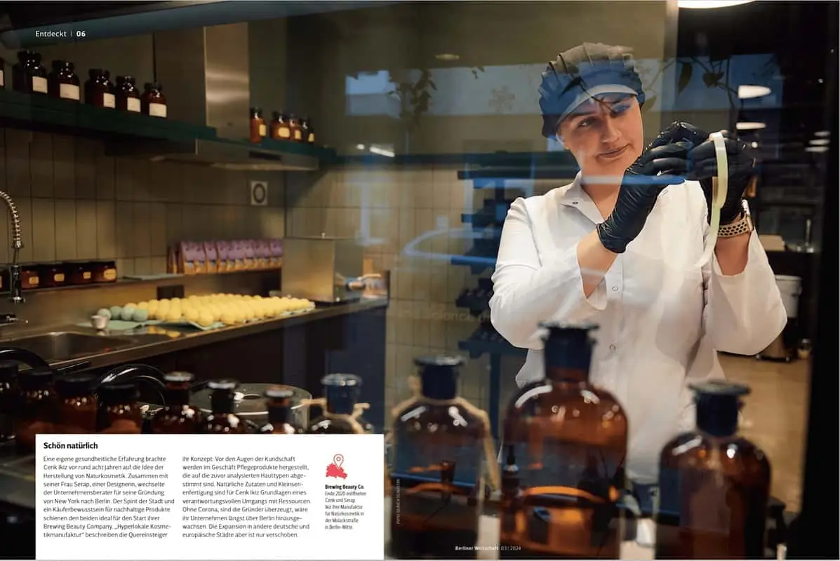 Das Magazin Berliner Wirtschaft berichtet in der Ausgabe März 2024 über die Brewing Beauty Company und ihr Engagement für Nachhaltigkeit