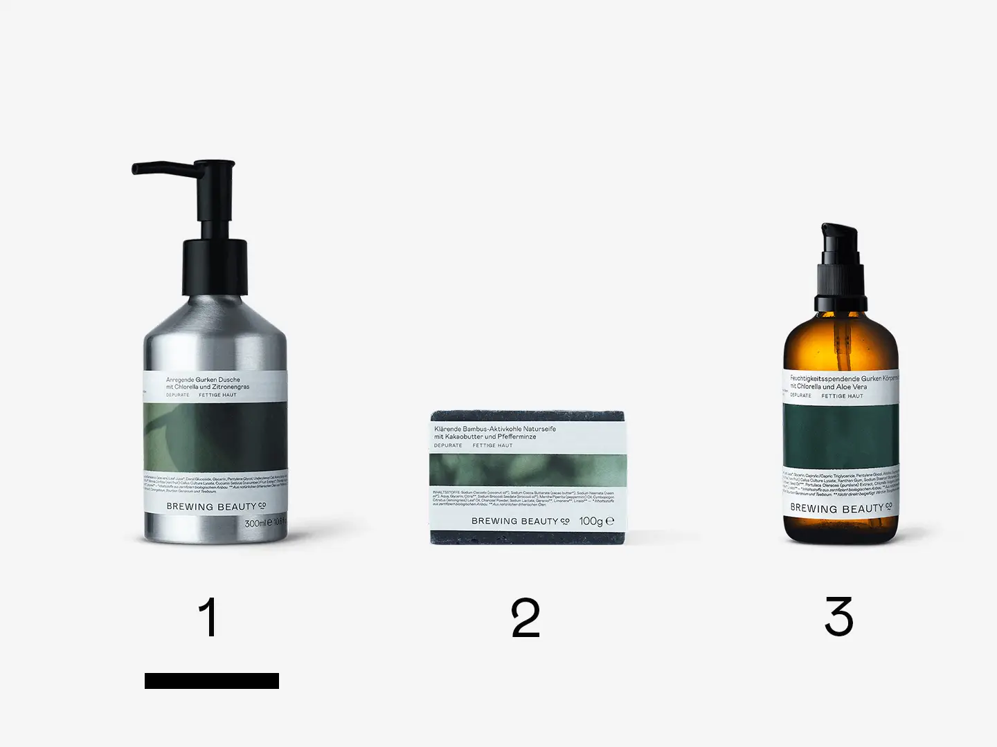 A lineup of Brewing Beauty products representing Routine No.23 