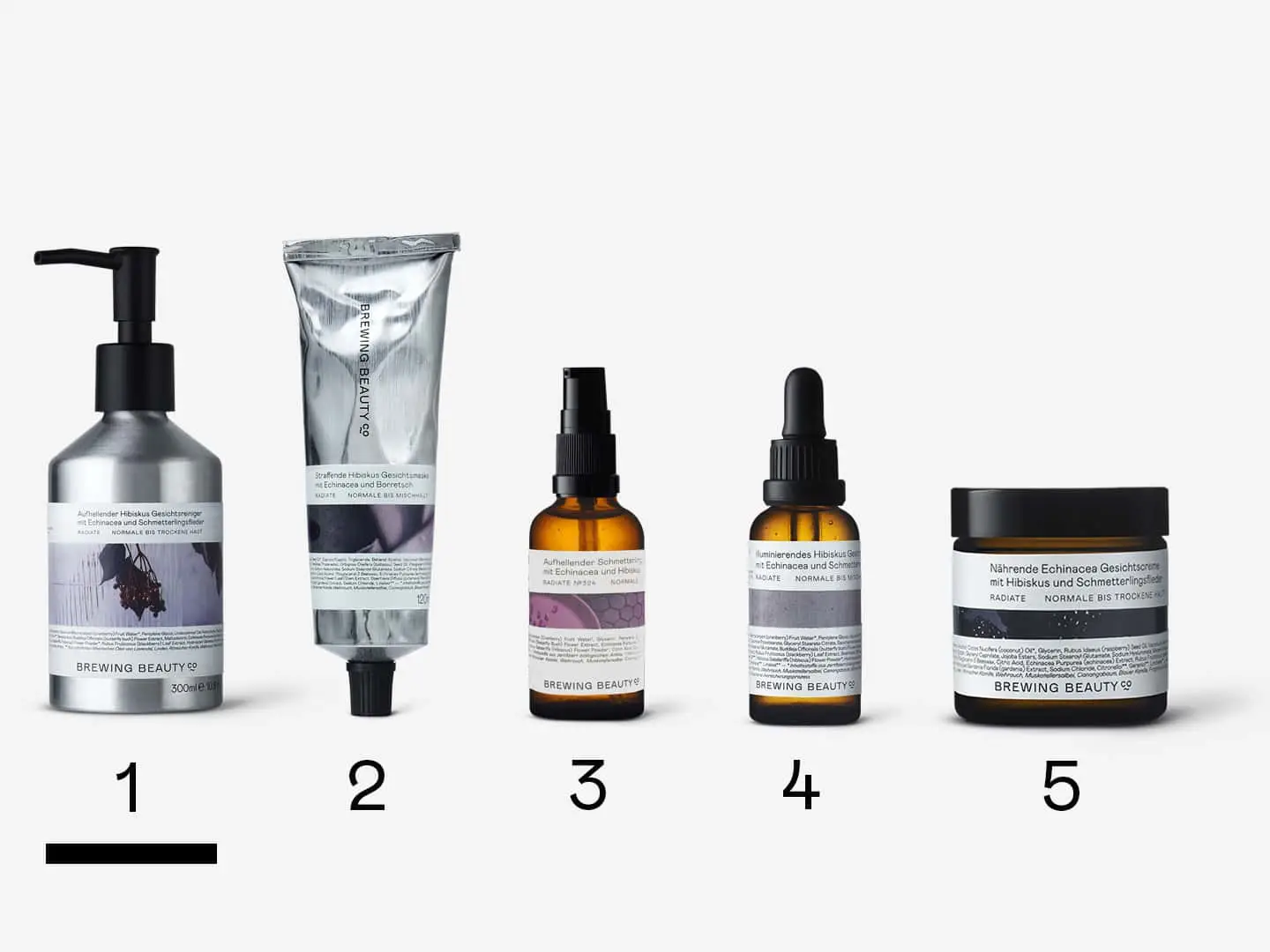 A lineup of Brewing Beauty products representing Routine No.31 