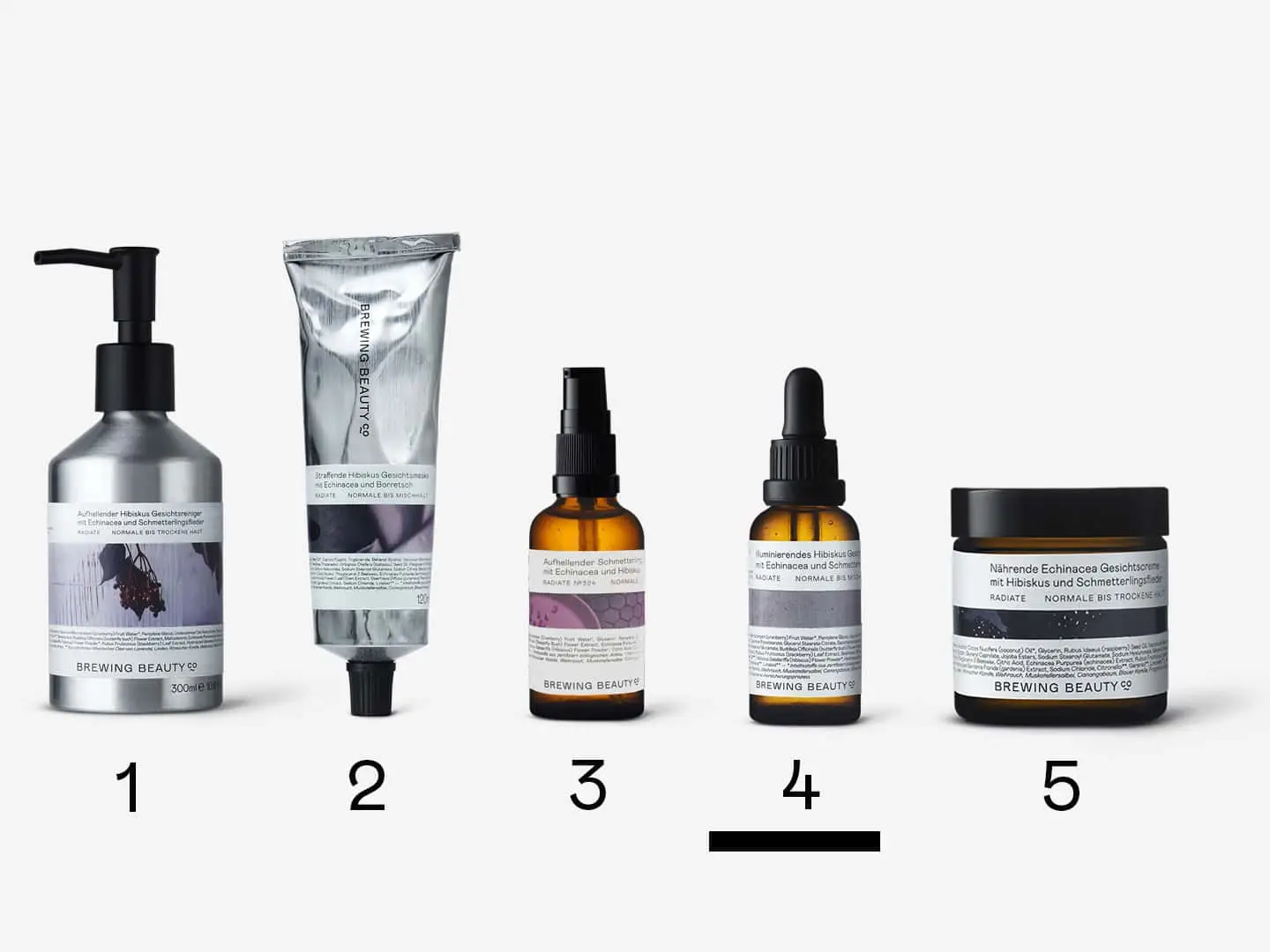 A lineup of Brewing Beauty products representing Routine No.31 