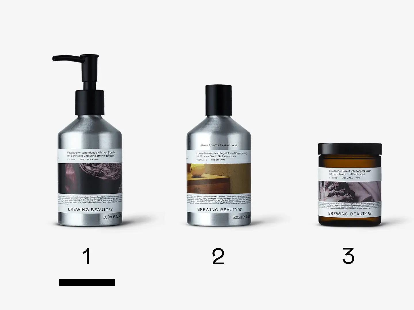 A lineup of Brewing Beauty products representing Routine No.33 