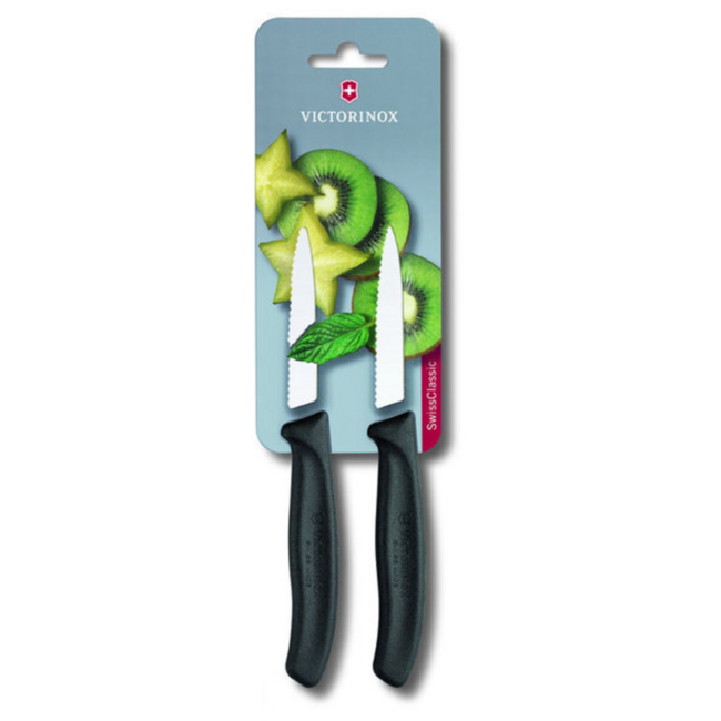 Victorinox Schilmesje / Groentemesje Gekarteld SwissClassic Zwart - 2 Stuks