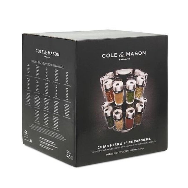 Cole & Mason Cambridge Kruidenrek – 20 Glazen Potjes – Draaibaar – Inclusief Kruiden