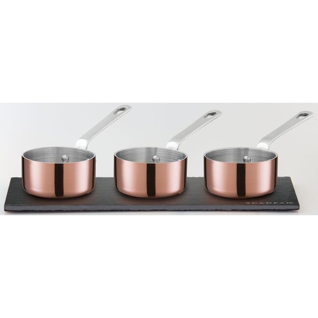 Scanpan Mini Steelpannen set - Maitre d'- Met serveerplank van leisteen 6 cm 80ml