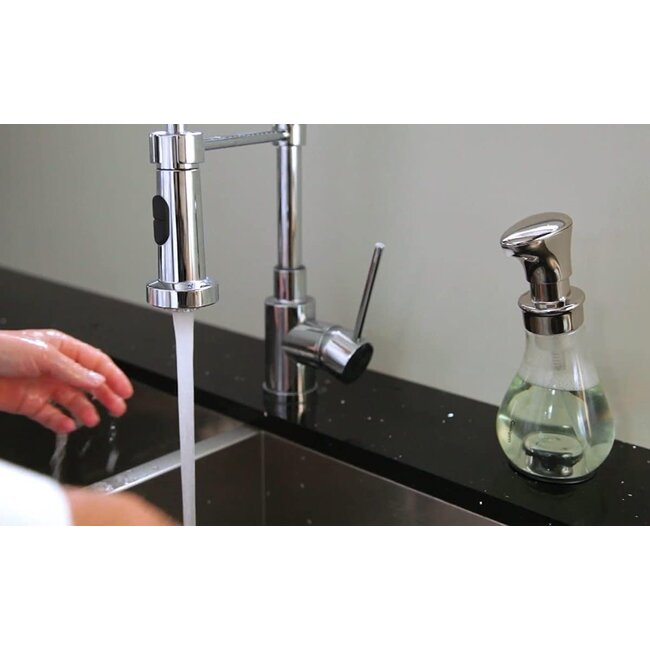 Cuisipro Schuimpompje Chroom 390 ml – Luxe Zeepdispenser voor Schuimzeep – Bespaart tot 75% Zeep – Met Zuignap