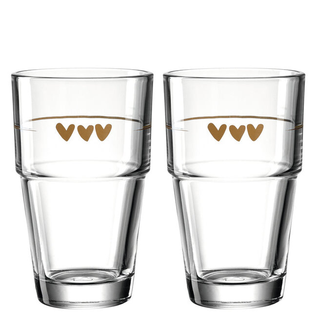 Leonardo Latte Macchiato Glas hearts 410ml - 2 Stuks Stapelbaar