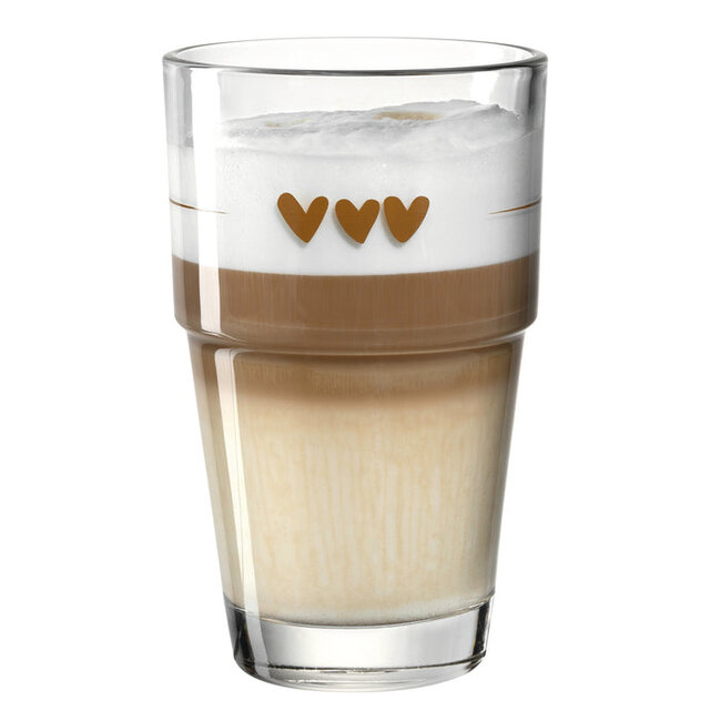 Leonardo Latte Macchiato Glas hearts 410ml - 2 Stuks Stapelbaar