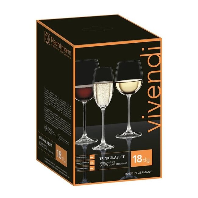 Nachtmann Vivendi Glazenset – 18-delig – Kristalglas – Voor Rood, Wit en Champagne