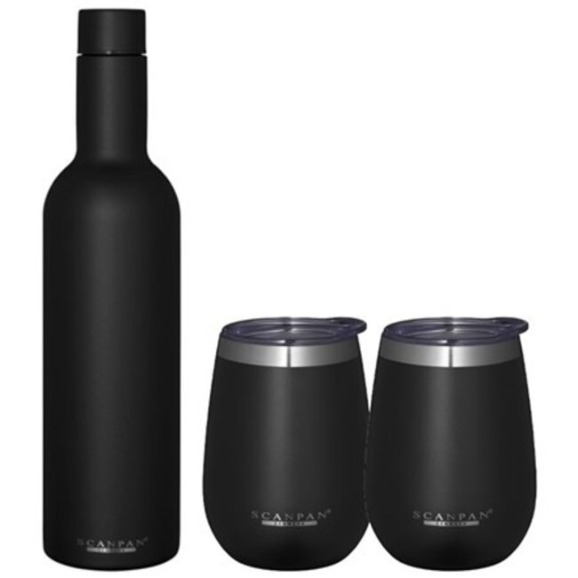 Scanpan Cadeauset - Wijnfles + 2 Bekers - 2GO - Zwart