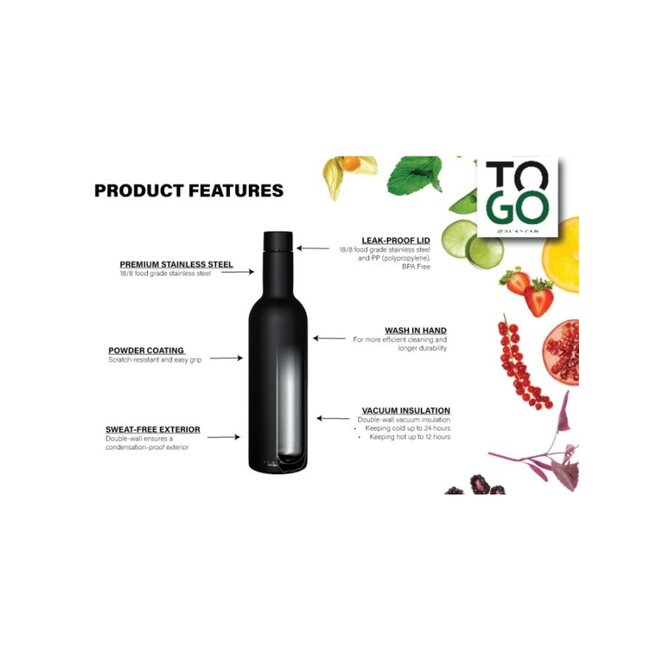 Scanpan Cadeauset - Wijnfles + 2 Bekers - 2GO - Zwart