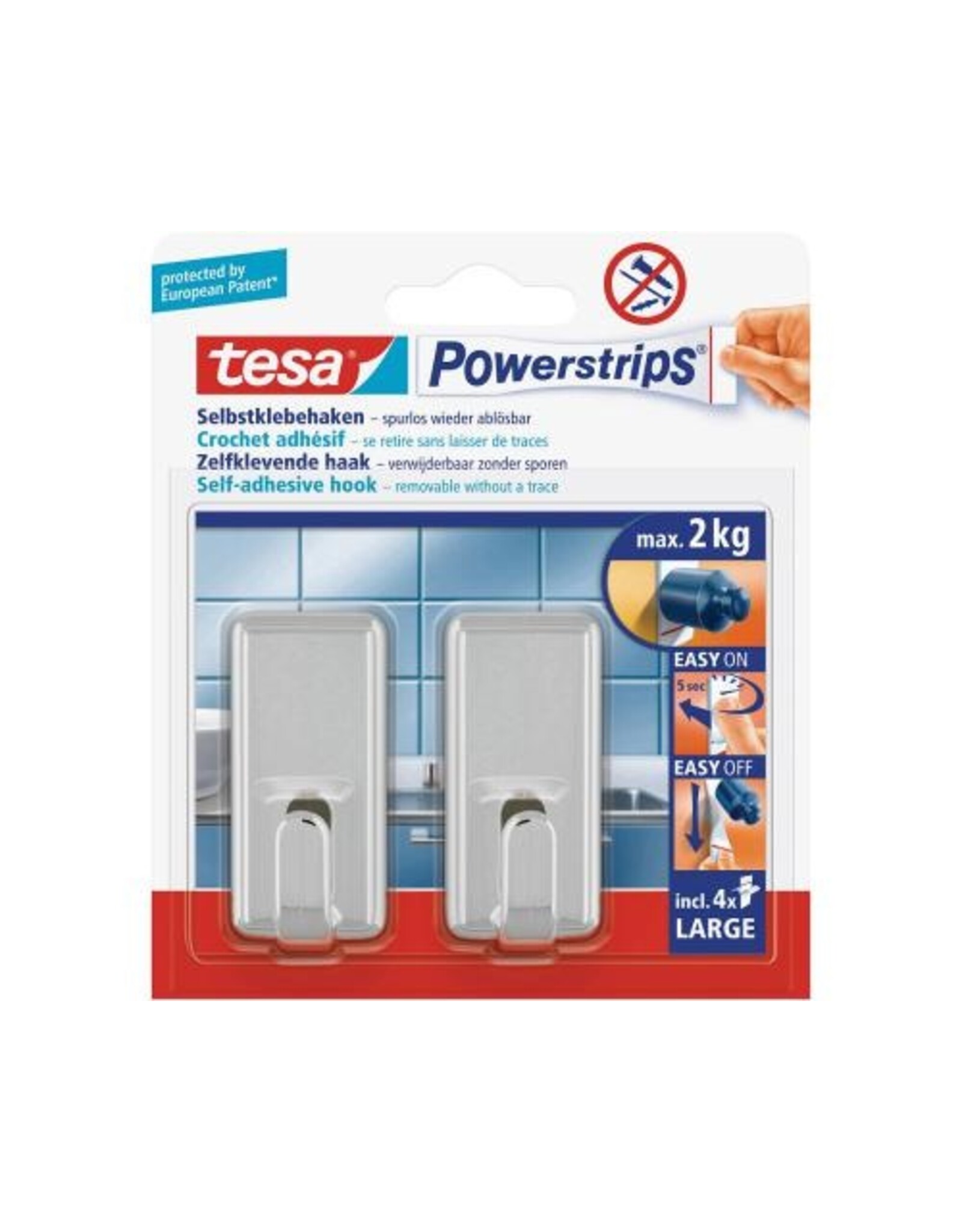 Tesa Powerstrips Large Classic 2KG - Chroom 2 stuks