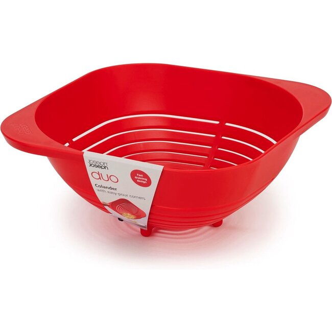 Joseph Joseph Duo Vergiet Rood – Lichtgewicht en Ruim Keukenvergiet met Handgrepen - Vaatwasmachinebestendig