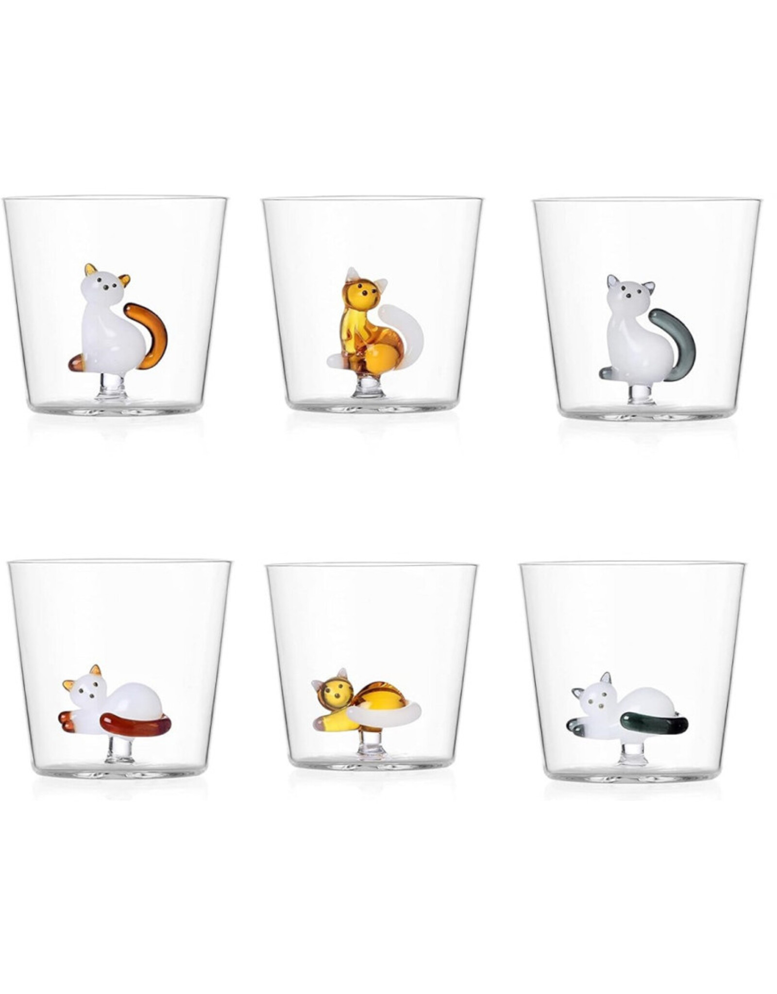 Ichendorf Milano Waterglas Tabby Cat Zittende Poes Wit/Amber