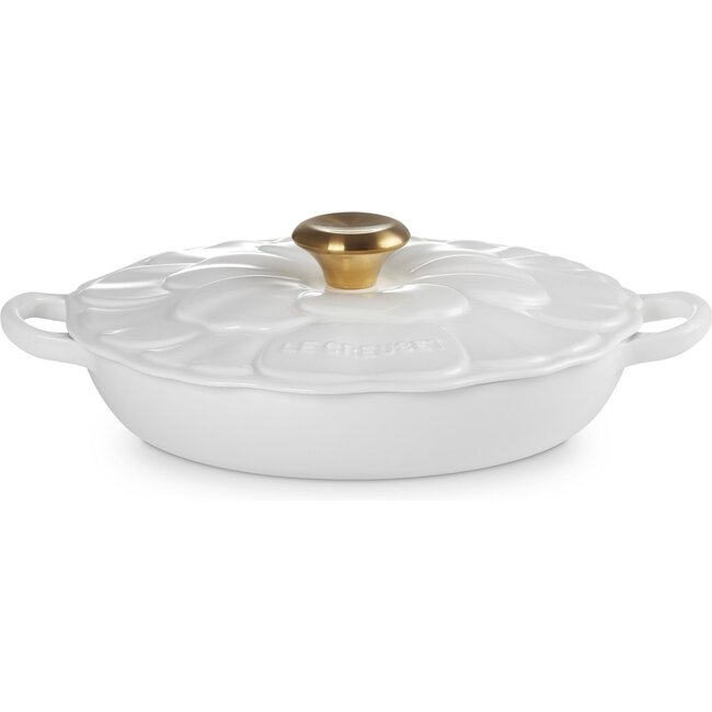 Le Creuset Campagnard Bloesem Shiny White 26cm - 2.2 Liter - met gouden knop