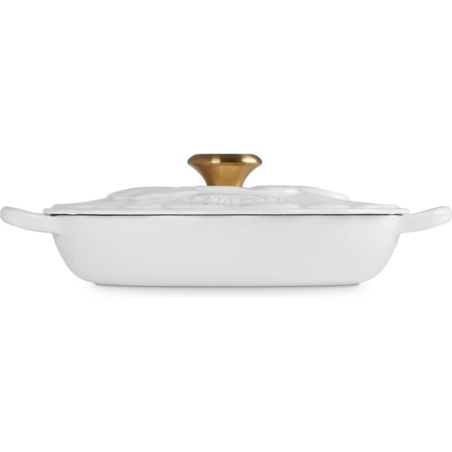 Le Creuset Campagnard Bloesem Shiny White 26cm - 2.2 Liter - met gouden knop