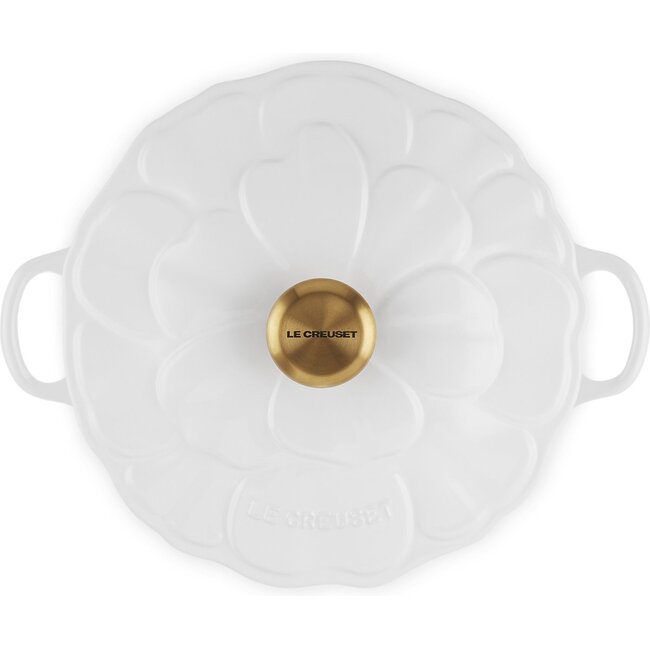 Le Creuset Campagnard Bloesem Shiny White 26cm - 2.2 Liter - met gouden knop