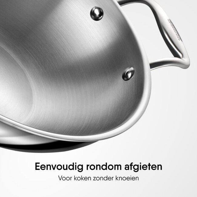 Stahl Wokpan - Triply - Met Twee Grepen - 8 liter - 34 cm + RVS Deksel