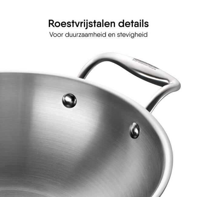 Stahl Wokpan - Triply - Met Twee Grepen - 8 liter - 34 cm + RVS Deksel