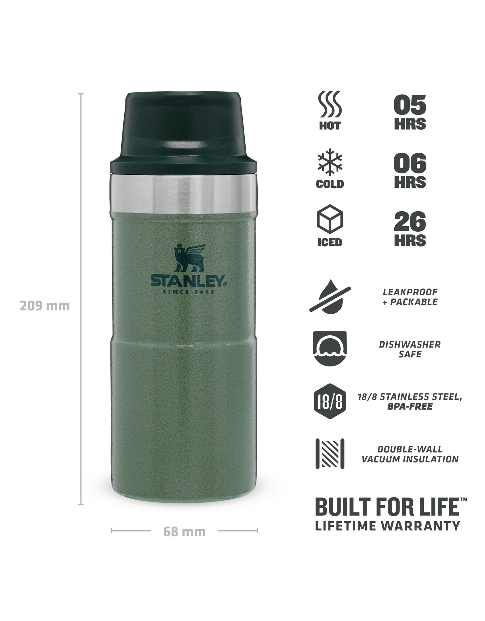 Stanley Travel Mug Trigger-Action Hammertone Green 0.35L