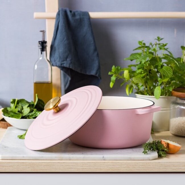 BK Bourgogne Gietijzeren Braadpan – 24 cm – 4.2 liter - Blush Pink (Geëmailleerd) - Ovenbestendig tot 230°C