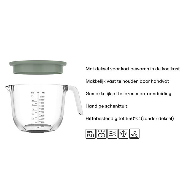 Mepal Maatbeker Glas Chef It 1000 ml met Deksel Chalk