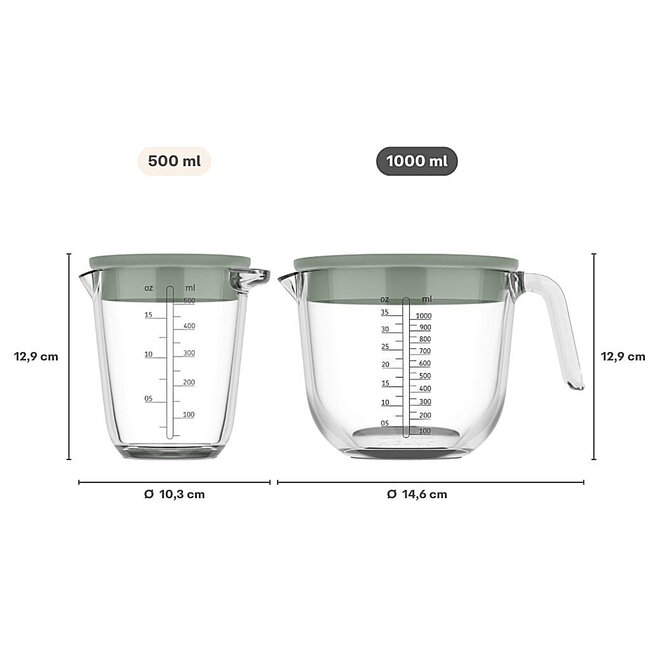 Mepal Maatbeker Glas Chef It 1000 ml met Deksel Chalk