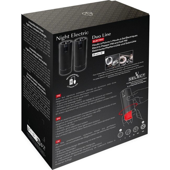 Peugeot Peper- en Zoutmolen Line Night Electric Zwart 15 cm