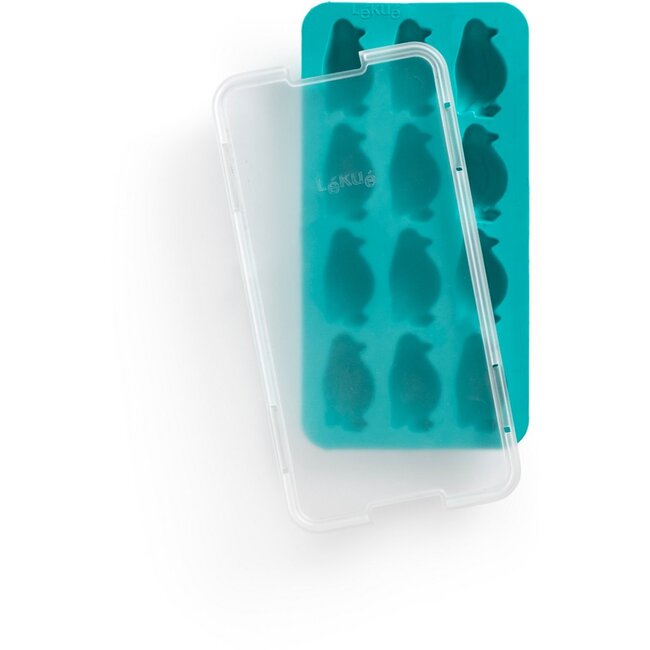 Lekue IJsblokjesvorm met Deksel Pinguïn Turquoise