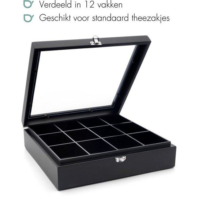 Bredemeijer Theedoos Bamboe Met Venster Zwart 12-Vaks