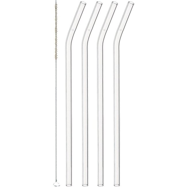 Leonardo Glazen Gebogen Rietjes Ciao 23cm + borstel 4 stuks