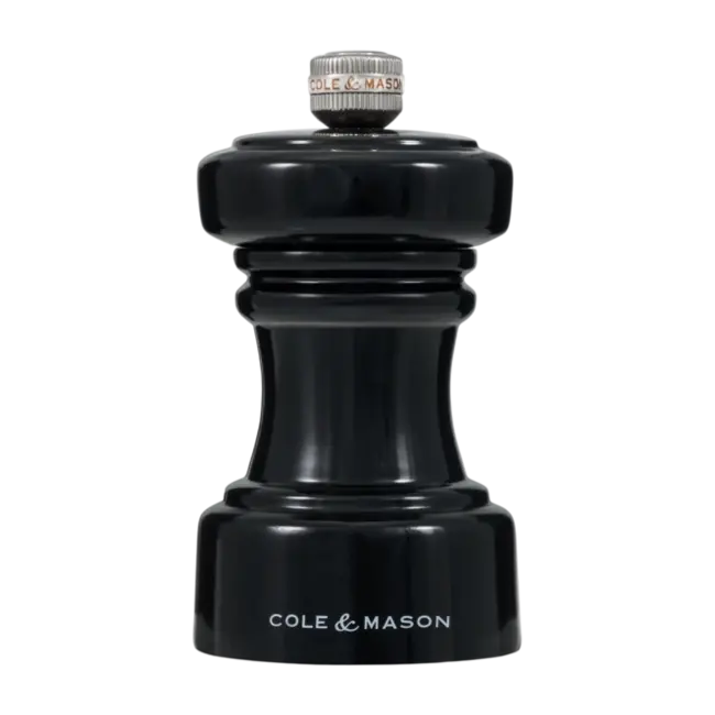 Cole & Mason Zoutmolen Hoxton 10 cm – Glans zwart houten zoutmolen met keramisch maalwerk, stijlvol en compact design