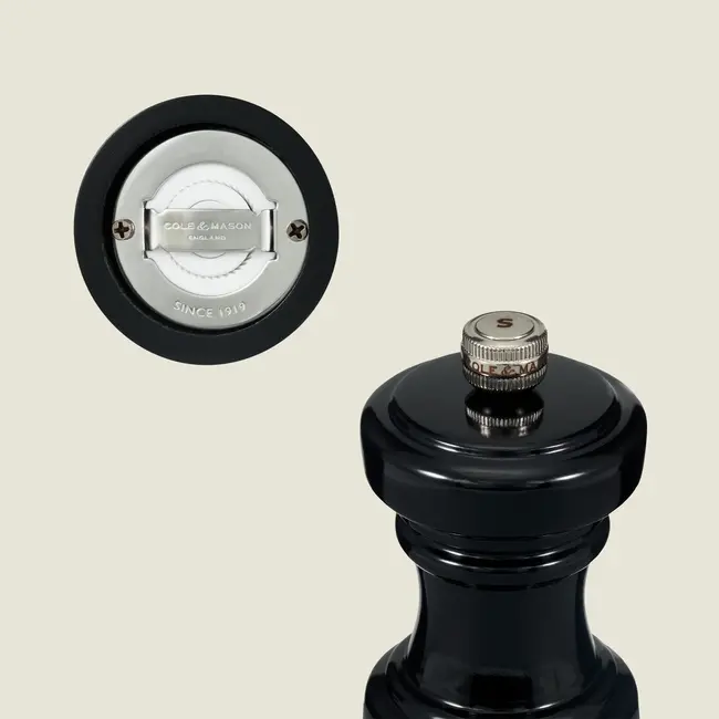 Cole & Mason Zoutmolen Hoxton 10 cm – Glans zwart houten zoutmolen met keramisch maalwerk, stijlvol en compact design