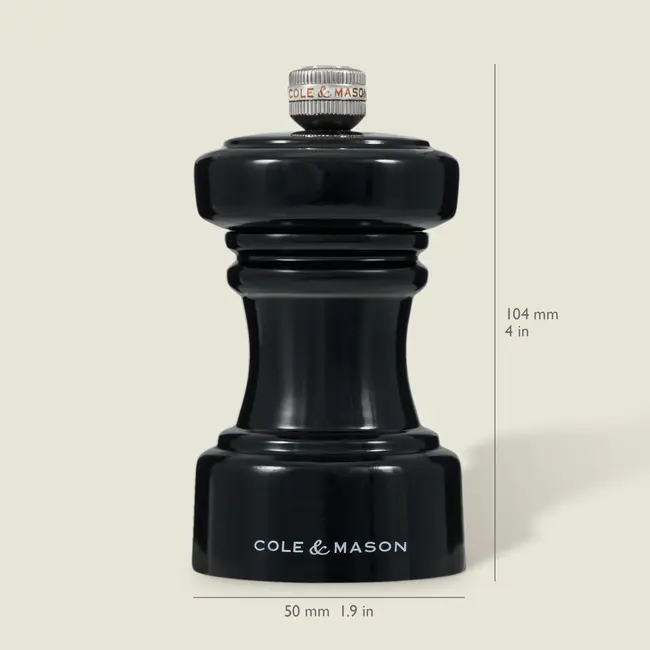 Cole & Mason Zoutmolen Hoxton 10 cm – Glans zwart houten zoutmolen met keramisch maalwerk, stijlvol en compact design