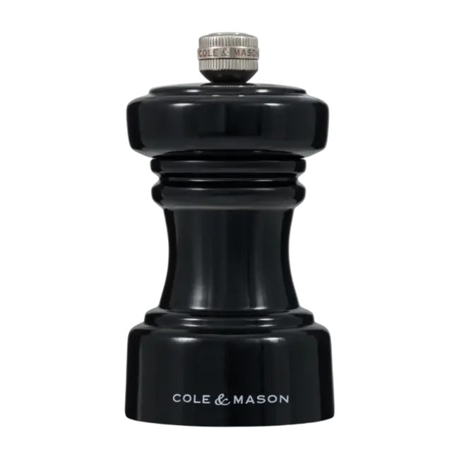Cole & Mason Pepermolen Hoxton 10 cm – Glans zwart houten pepermolen met precisie maalwerk, stijlvol en compact design
