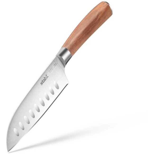 Stahl Santokumes Talon (13 cm): Compacte Precisie met Walnoothout Handvat |