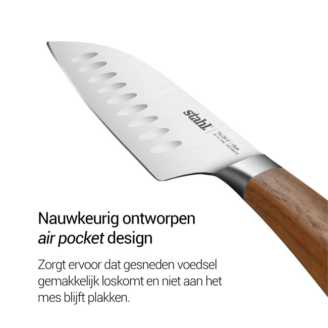 Stahl Santokumes Talon (13 cm): Compacte Precisie met Walnoothout Handvat |