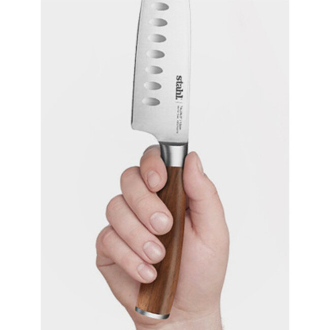 Stahl Santokumes Talon (13 cm): Compacte Precisie met Walnoothout Handvat |