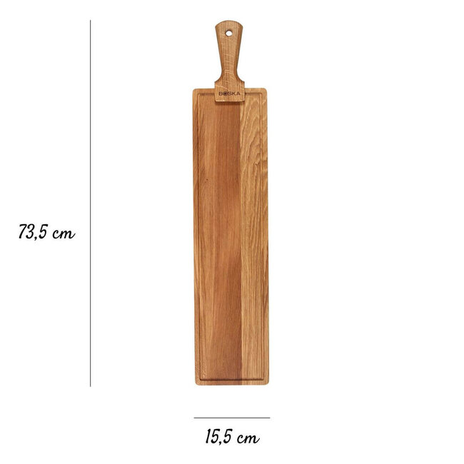 Boska Serveerplank Friends L – 60 cm Lang – Europees Eikenhout – Houten Kaas- en Tapasplank met Handvat en Leren Ophangkoord – 10 Jaar Garantie