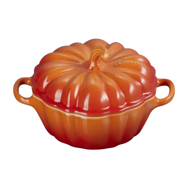 Le Creuset Halloween Pompoen Mini Braadpan 11 cm Oranjerood Aardewerk met Deksel voor Oven Grill Magnetron en Inductie