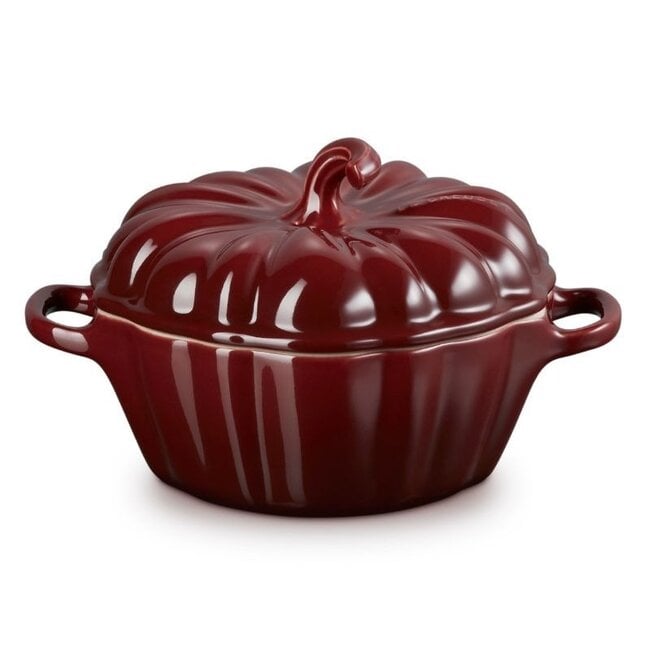 Le Creuset Halloween Pompoen Mini Braadpan 11 cm Garnet Aardewerk met Deksel voor Oven Grill Magnetron