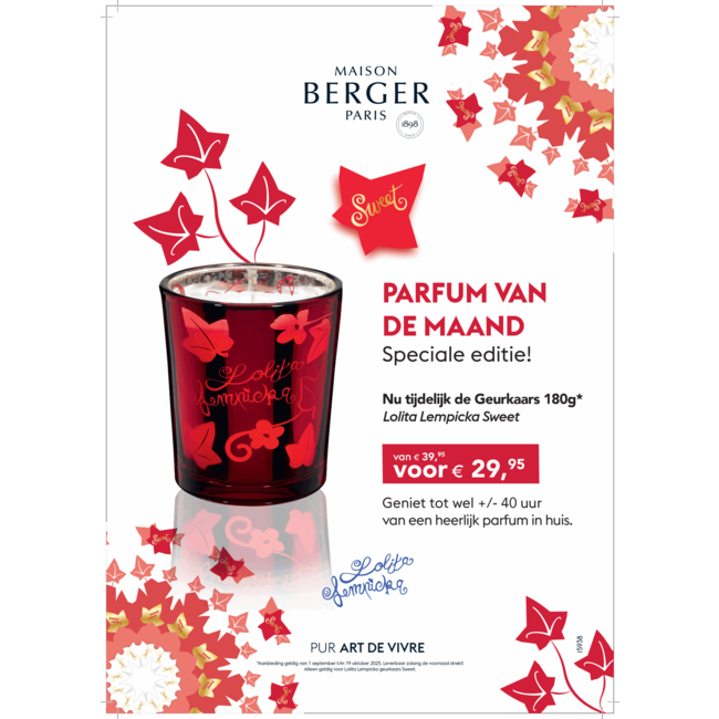 Maison Berger Geurkaars Lolita Lempicka Sweet Rode Kaars - (+/-) 40uur -  Zoete Kers Muskus Gourmand