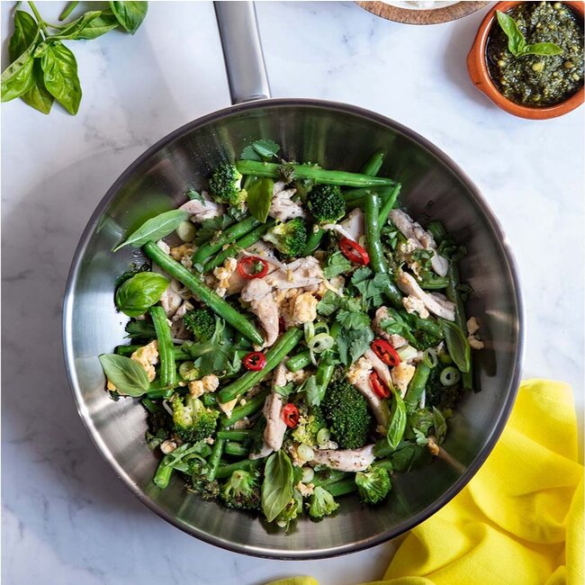 BK Wok Bright RVS 28 cm – ovenbestendig tot 230°C, geschikt voor alle warmtebronnen inclusief inductie, PFAS-vrij en vaatwasserbestendig