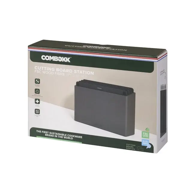 Combekk Snijplanken Set In Houder 4-Delig Zwart – Duurzaam Composite Vezelhout – Mesvriendelijk & Hygiënisch