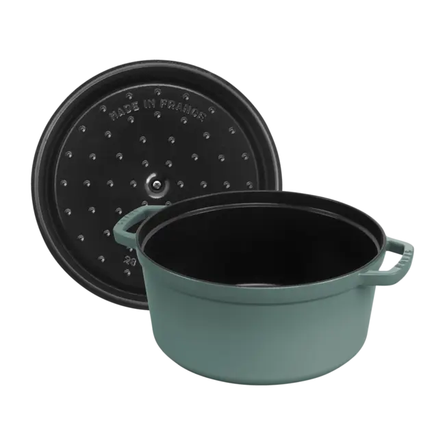 Staub Braadpan Eucalyptus 28 cm Gietijzeren Cocotte, Groene Pan met Deksel en Aroma Regenstructuur voor Malse Gerechten