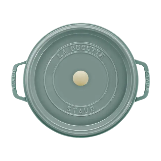 Staub Braadpan Eucalyptus 28 cm Gietijzeren Cocotte, Groene Pan met Deksel en Aroma Regenstructuur voor Malse Gerechten