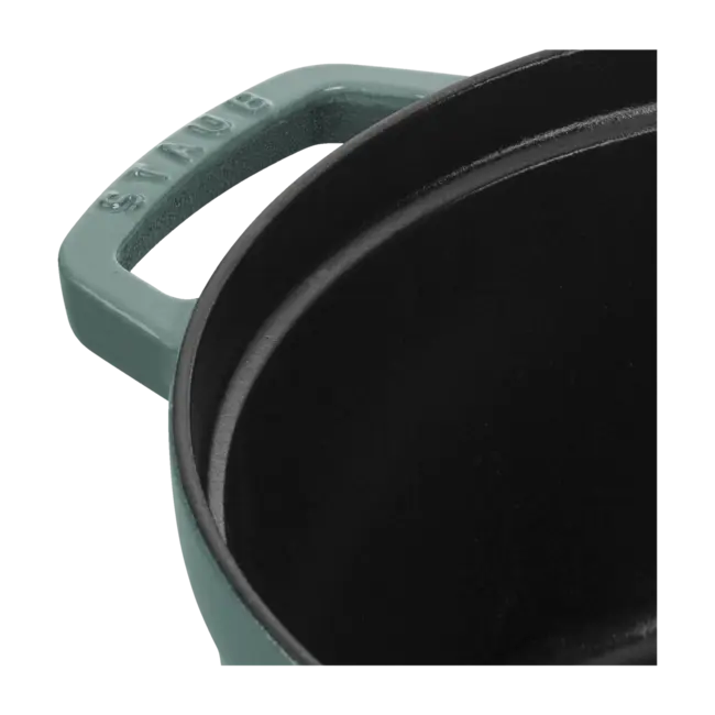Staub Braadpan Eucalyptus 28 cm Gietijzeren Cocotte, Groene Pan met Deksel en Aroma Regenstructuur voor Malse Gerechten