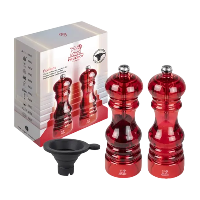 Peugeot Peper- en Zoutmolen Podium Rood 18cm - Met gratis trechter - Duo Acryl Rood