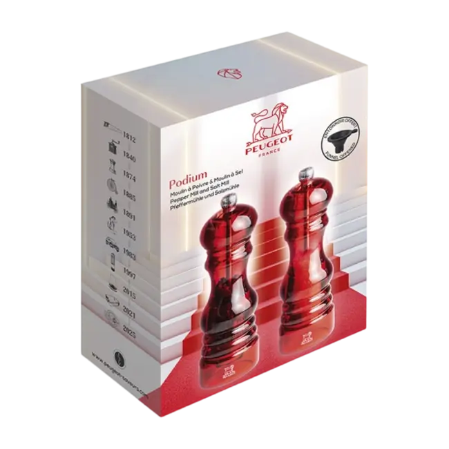 Peugeot Peper- en Zoutmolen Podium Rood 18cm - Met gratis trechter - Duo Acryl Rood