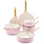 Greenpan Padova Blush Pink Pannenset 10-delig met PFAS-vrije keramische antiaanbaklaag; elegante complete set voor gezond en gelijkmatig koken