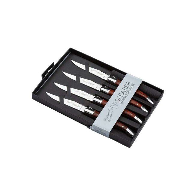 Diamant Sabatier Steakmessenset - Set van 4 stuks - Glad Geslepen RVS - Pakkahout - In Geschenkdoos